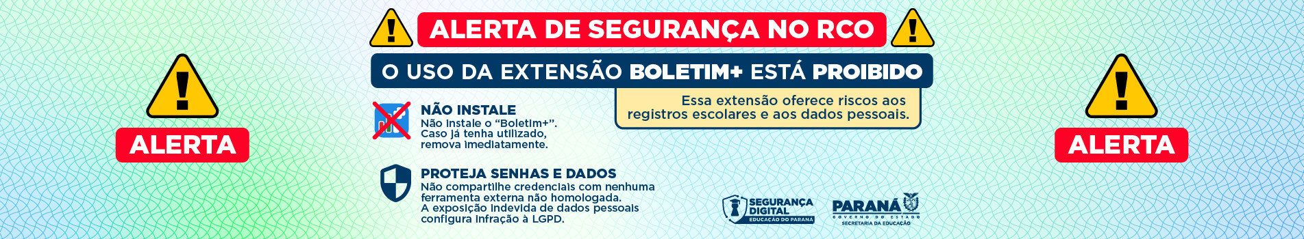 Banner "Alerta de segurança no RCO"