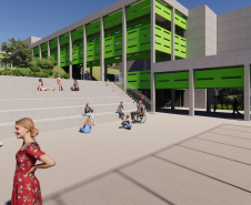 Imagem do pátio externo da escola.