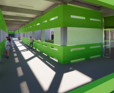 Imagem dos corredores internos da escola.