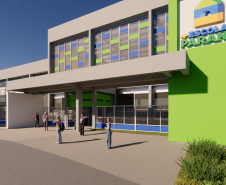 Imagem da fachada do prédio escolar.