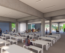 Imagem do refeitório da escola.