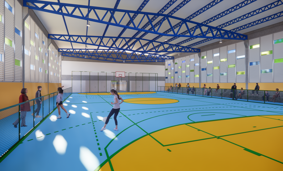 Imagem da quadra de esportes da escola.