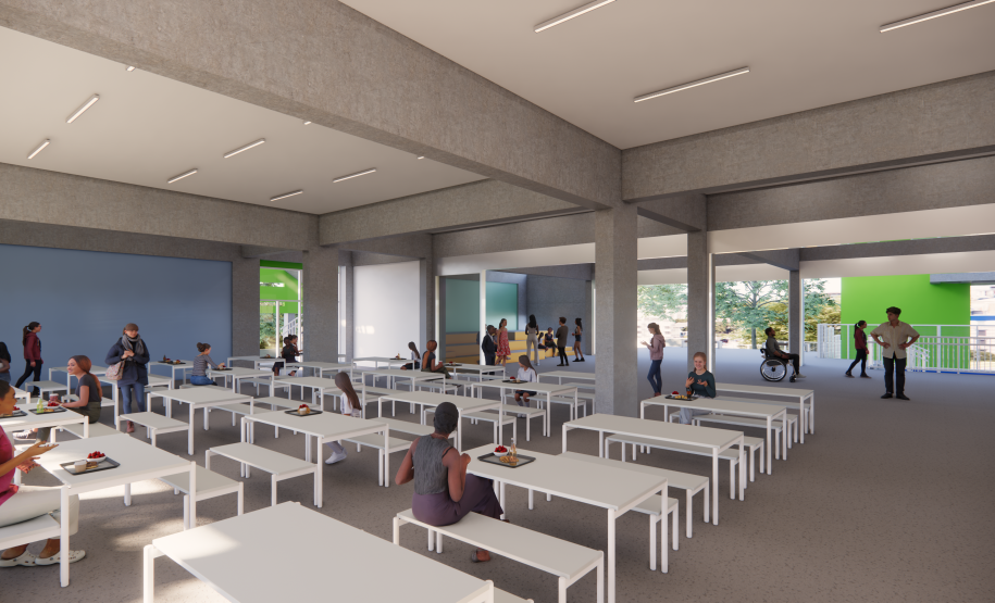 Imagem do refeitório da escola.