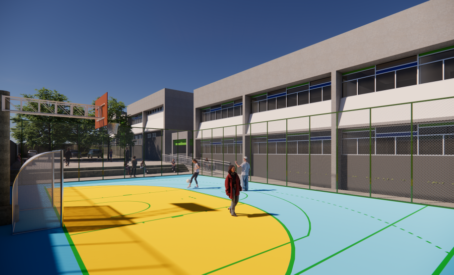 Imagem da quadra esportiva da escola.
